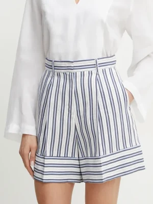 Marella szorty z domieszką lnu ACUME damskie kolor biały wzorzyste high waist 2513141034200