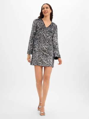 Marie Lund Cekinowa sukienka damska Kobiety Sztuczne włókno srebrny jednolity,