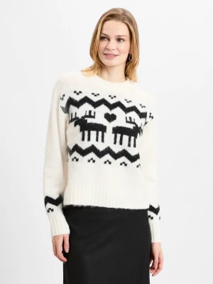 Marie Lund Collection Sweter damski z dzianiny z zawartością alpaki Kobiety Sztuczne włókno biały wzorzysty,