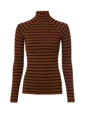 Marie Lund Damska dzianinowa koszulka z długim rękawem Kobiety brązowy|czarny w paski,
