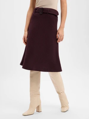 Marie Lund Damska spódnica midi z wełną Kobiety Sztuczne włókno czerwony marmurkowy,