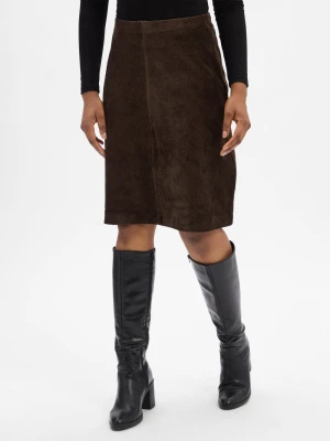 Marie Lund Damska spódnica sztruksowa Kobiety brązowy wypukły wzór tkaniny,