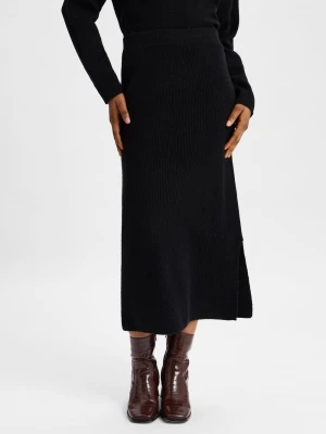 Marie Lund Damska spódnica z dzianiny merino Kobiety Wełna merino czarny jednolity,