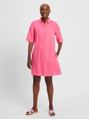 Marie Lund Damska sukienka lniana Kobiety len wyrazisty róż jednolity,