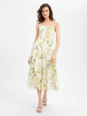 Marie Lund Damska sukienka wieczorowa z lnem Kobiety len żółty wzorzysty,
