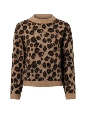 Marie Lund Damski sweter z dzianiny z wełną i moherem Kobiety Wełna brązowy|czarny wzorzysty,
