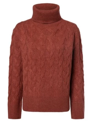 Marie Lund Damski sweter z wełny merino Kobiety dzianina grubo tkana brązowy|czerwony jednolity,
