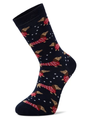 Marie Lund Damskie skarpetki z cienkiej dzianiny Kobiety niebieski|czerwony|beżowy wzorzysty,