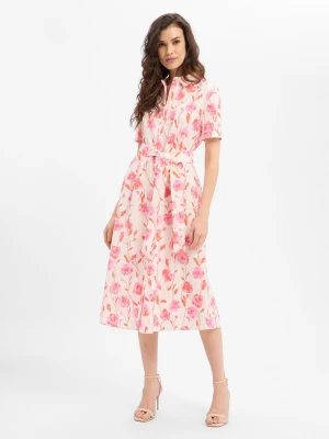 Marie Lund Sukienka damska Kobiety Bawełna (100%) wyrazisty róż wzorzysty,
