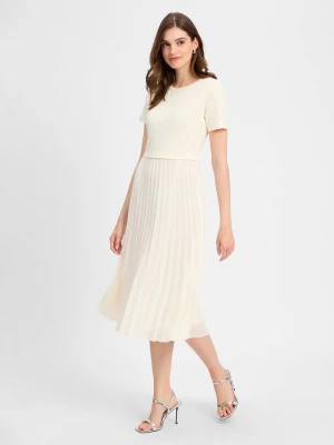 Marie Lund Sukienka damska Kobiety beżowy|biały jednolity,