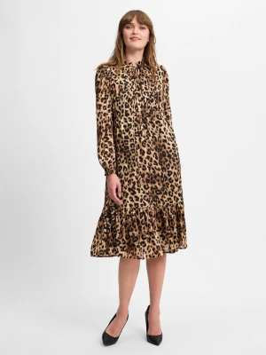 Marie Lund Sukienka damska Kobiety brązowy|czarny wzorzysty,