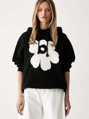 Marimekko bluza z kapturem damska z bawełną czarny