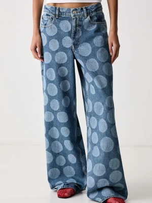 Marimekko jeansy wide leg damskie niebieski