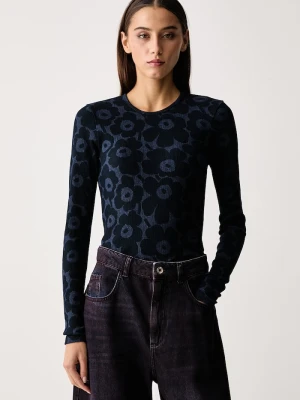 Marimekko longsleeve damski bawełniany z elastanem granatowy