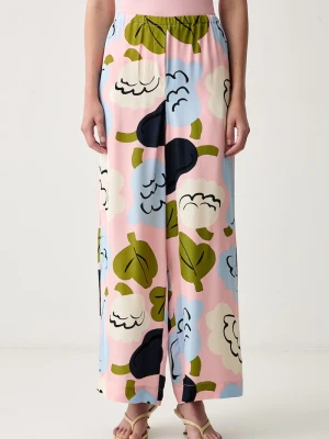 Marimekko spodnie wide leg damskie z wiskozy różowy