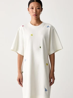 Marimekko sukienka bawełniana z elastanem beżowy