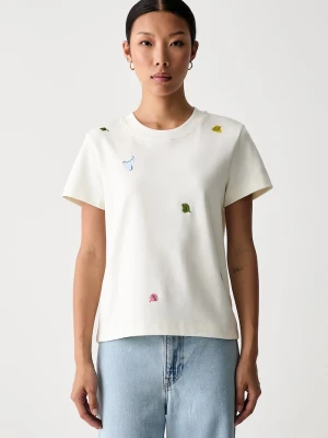 Marimekko T-shirt damski bawełniany z elastanem beżowy