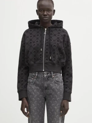 Marine Serre bluza bawełniana Moonogram Flocked Fleece Cropped Zipped damska kolor czarny z kapturem wzorzysta WST019ACJER0089