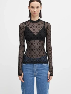 Marine Serre bluzka Moonogram Mesh Flock damska kolor czarny wzorzysta WTO388ACJER0005