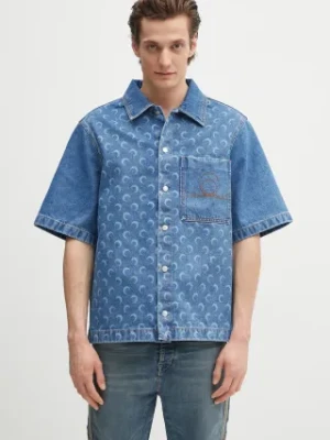 Marine Serre koszula jeansowa Moon Laser Denim Workwear męska kolor niebieski relaxed z kołnierzykiem klasycznym MSI017A.CDEN0002