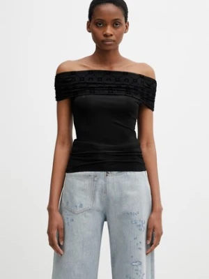 Marine Serre Off Shoulder Drapped Top bluzka damska z wiskozą gładka