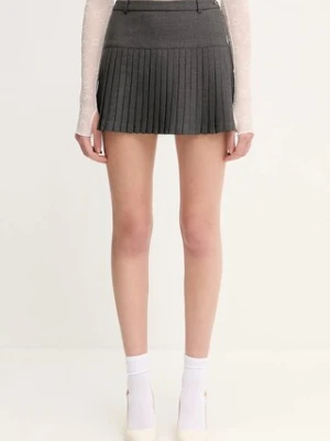 Marine Serre spódnica z domieszką wełny Regenerated Tailoring Pleated kolor szary mini rozkloszowana WSK063A.DWOV0057