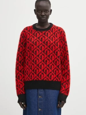 Marine Serre sweter z dodatkiem wełny Moon Lozenge Knit Crewneck damski kolor czerwony ciepły MTK004ACKNI0539