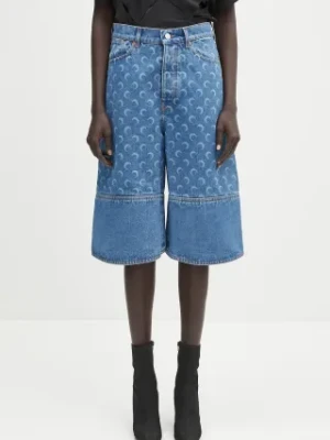 Marine Serre szorty jeansowe Moon Laser Denim Skater damskie kolor niebieski wzorzyste high waist USH004A.CDEN0002