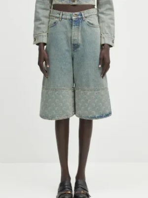 Marine Serre szorty jeansowe Moon Laser Denim Skater damskie kolor niebieski wzorzyste high waist USH004A.CDEN0003