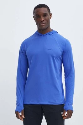 Marmot bluza sportowa Windridge kolor niebieski z kapturem gładka