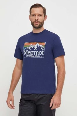 Marmot t-shirt sportowy MMW Gradient kolor granatowy z nadrukiem