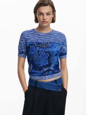 Marmurkowy t-shirt z dzianiny Desigual