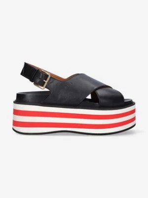 Marni sandały skórzane Wedge Shoe damskie kolor czarny na platformie ZPMS007506.P3586.00N99-CZARNY