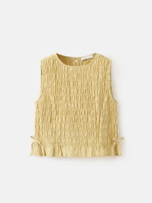 Marszczona bluzka z wiązaniami żółty - Dzieci - - MANGO KIDS