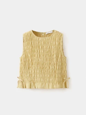 Marszczona bluzka z wiązaniami żółty - Dzieci - - MANGO KIDS