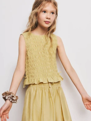 Marszczona bluzka z wiązaniami żółty - Dzieci - - MANGO KIDS