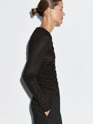 Marszczona Koszulka Z Długim Rękawem - Brązowy - - Massimo Dutti - Kobieta