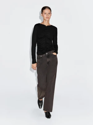 Marszczona Koszulka Z Długim Rękawem - Czarny - - Massimo Dutti - Kobieta
