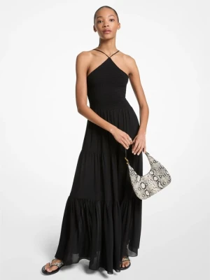 Marszczona sukienka maxi z żorżety z dekoltem typu halter Michael Kors CZARNY (Czarny)