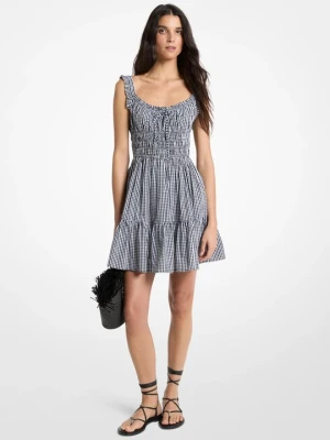 Marszczona sukienka mini z bawełny w kratę gingham Michael Kors czarny