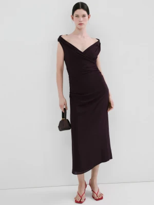 Marszczona sukienka z kopertowym dekoltem brązowy - Kobieta - - MANGO