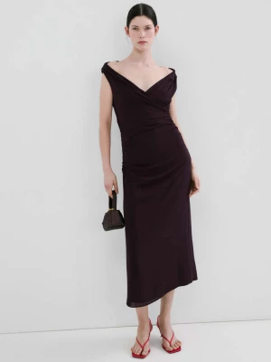 Marszczona sukienka z kopertowym dekoltem brązowy - Kobieta - - MANGO