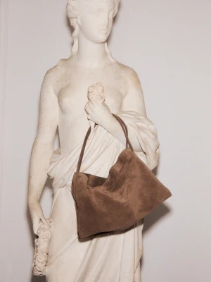 Marszczona Torebka Z Zamszu - Szarobrązowy - - Massimo Dutti - Female