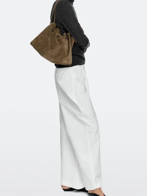 Marszczona Torebka Z Zamszu - Szarobrązowy - Massimo Dutti - Female