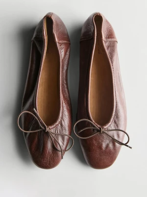 Marszczone Balerinki Z Kokardką - Brązowy - Massimo Dutti - Female