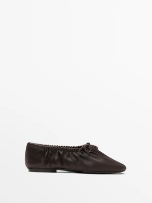 Marszczone Baleriny Z Kokardą - Brązowy - Massimo Dutti - Female