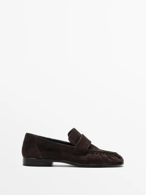 Marszczone Mokasyny Z Zamszowej Skóry - Brązowy - Massimo Dutti - Female