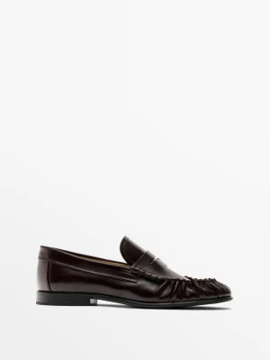 Marszczone Mokasyny Ze Skóry - Brązowy - Massimo Dutti - Female