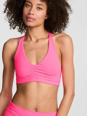 Marszczony biustonosz sportowy z głębokim dekoltem PINK Relay Victoria's Secret