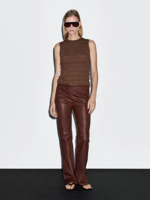 Marszczony Top Z Mieszanki Bawełny - Brązowy - - Massimo Dutti - Kobieta